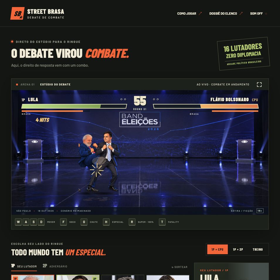 Real screenshot of Street Brasa with arena, energy bars, and combat controls