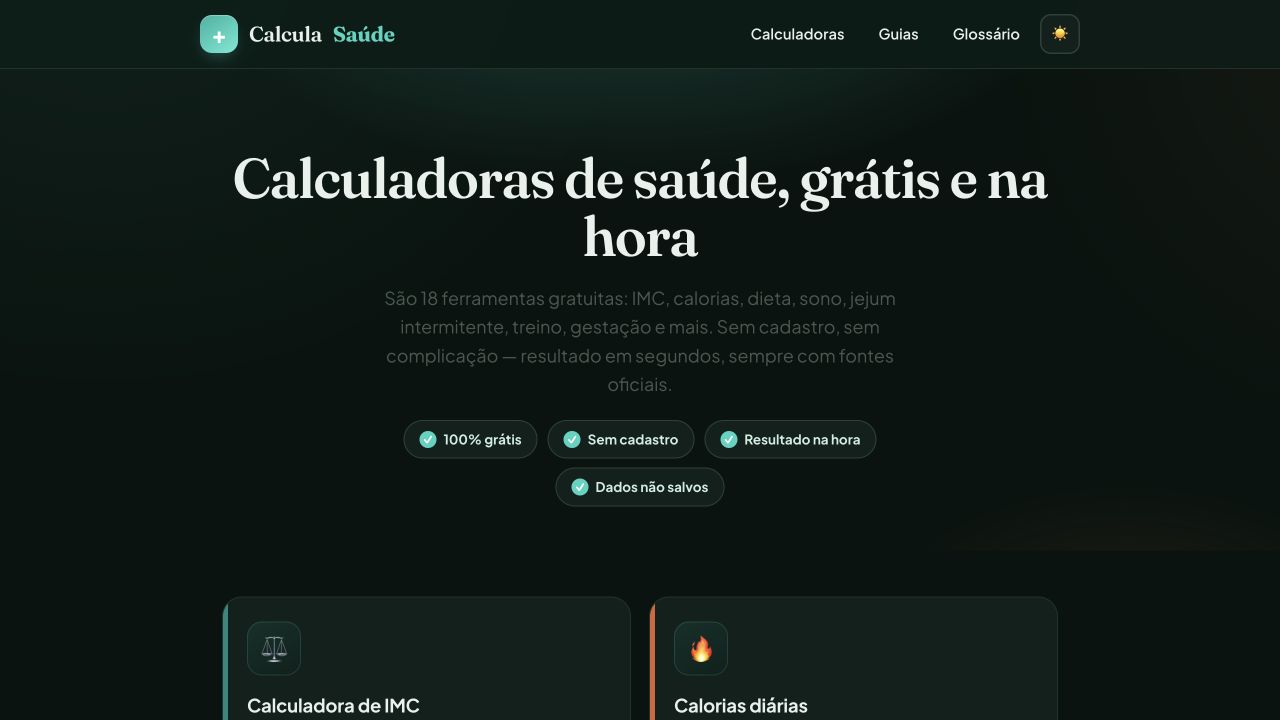 Actual screenshot of CalculaSaúde, captured on October 20, 2026