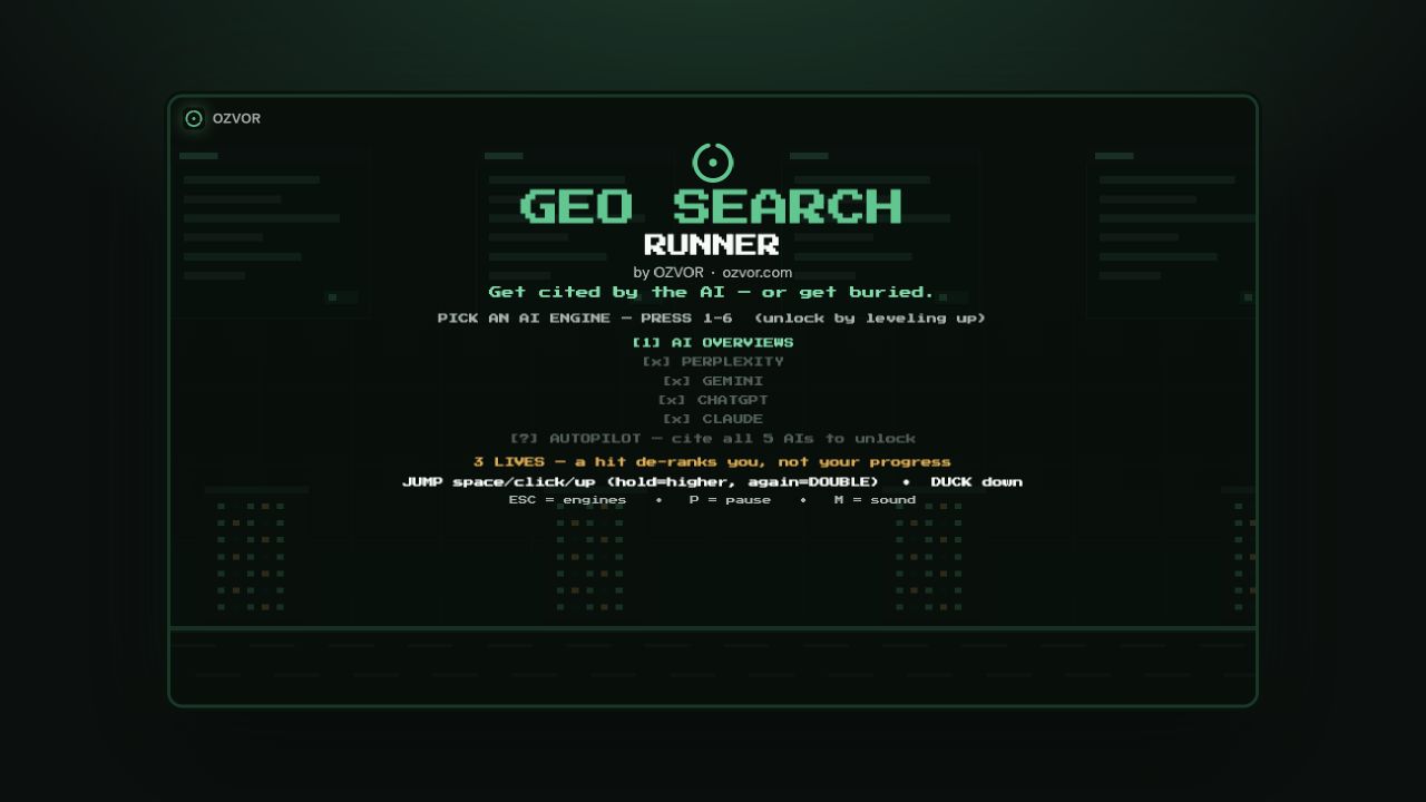 GEO Search Runner: actual local menu capture, with the Ozvor identity.